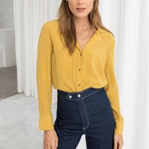 & other stories | v-cut silk button up blouse